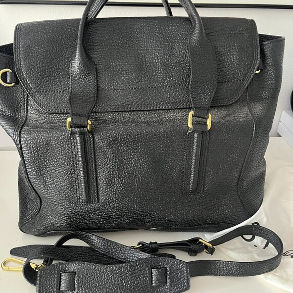 PHILIP LIM 3.1 - BLACK BOVIN LEATHER SATCHEL PASHILI BAG WITH SHOULDER STRAP - Picture 5 of 7